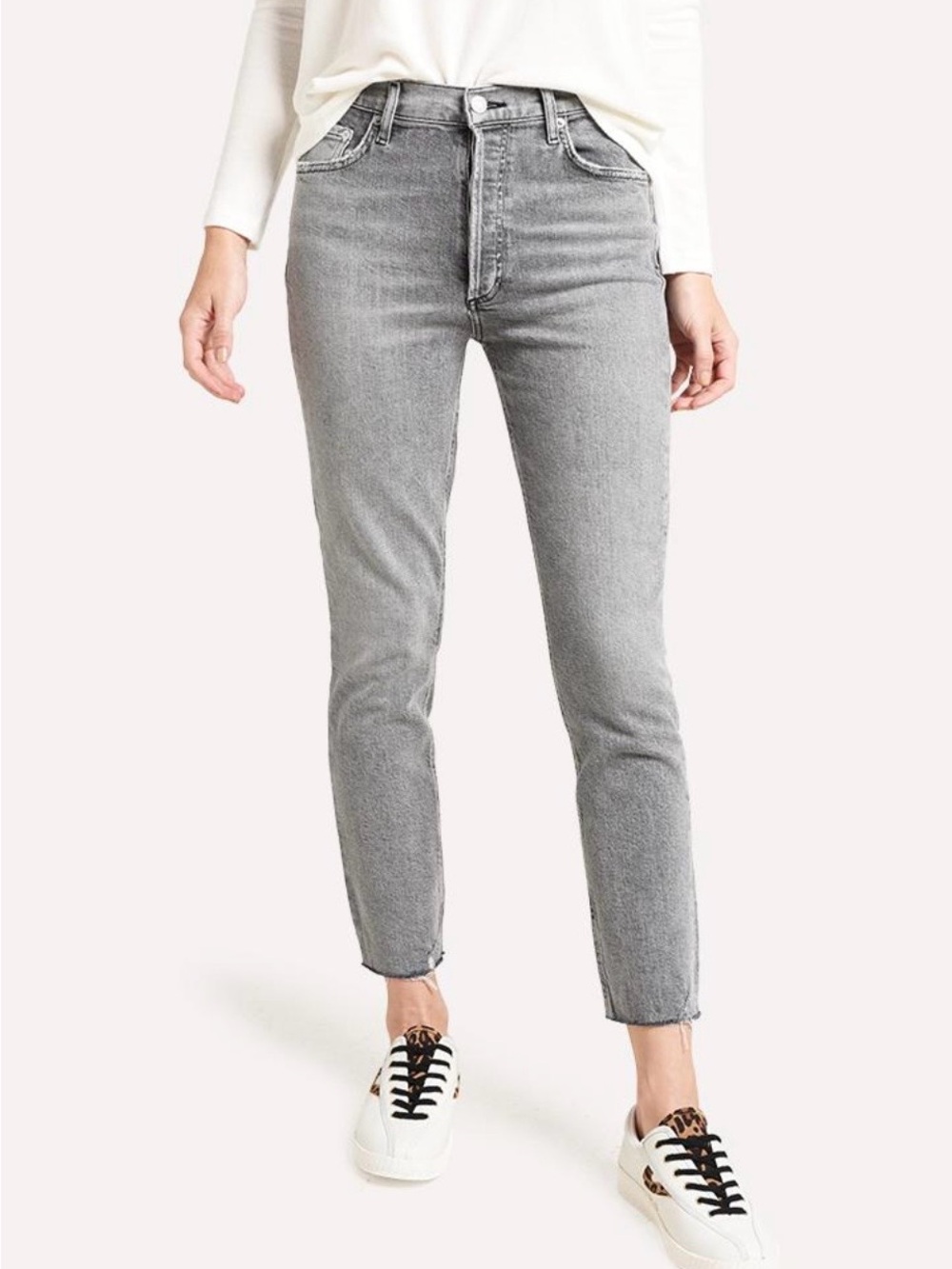 AGOLDE Nico High Rise Slim Crop Jeans Grey 23 A093-1138 Raw Hem Premium Denim